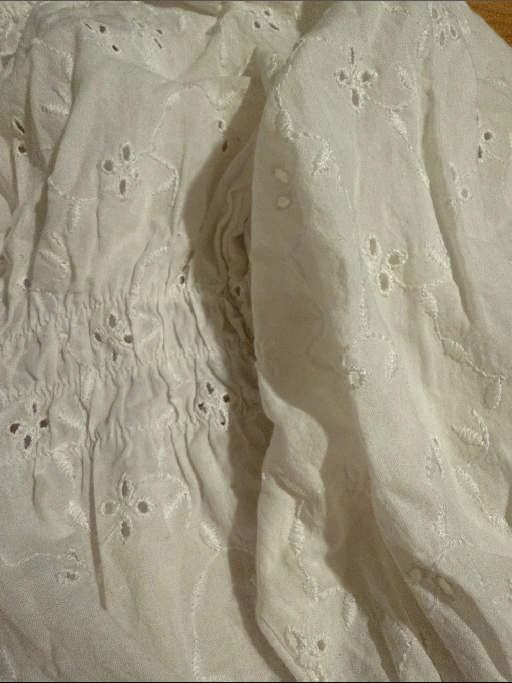 Zara White Eyelet Smocked Off-Shoulder Blouse